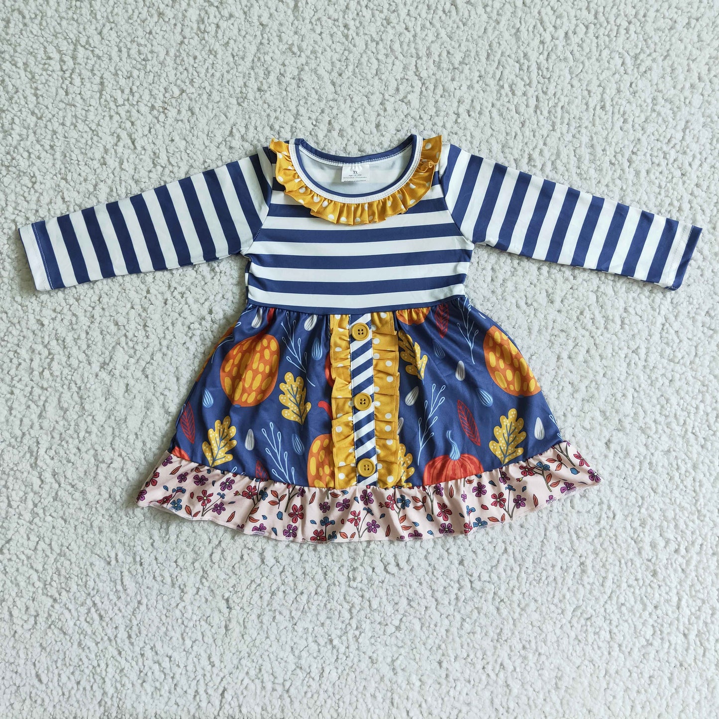 RTS NO MOQ ETA 5/7days GLD0021 Wholesale girl dress fall winter flower print with buttons 2022 kids clothing over knee boutique children clothing rts