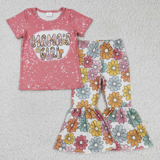GSPO0317 Girls MAMAS GIRL Print flower short sleeve long pants Milk Silk