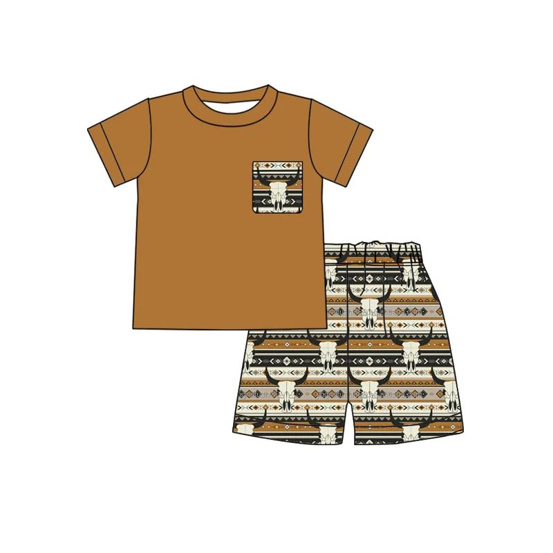 Boys' Striped Bull Head Pocket Short Sleeve Shorts Set