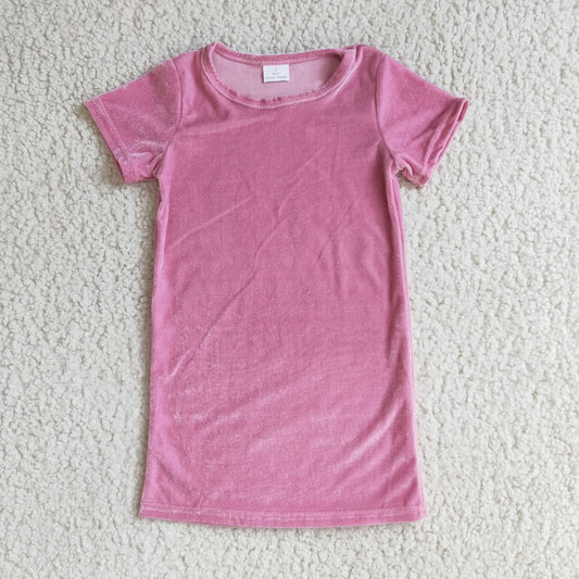 Pink Short Sleeve Velvet Skirt