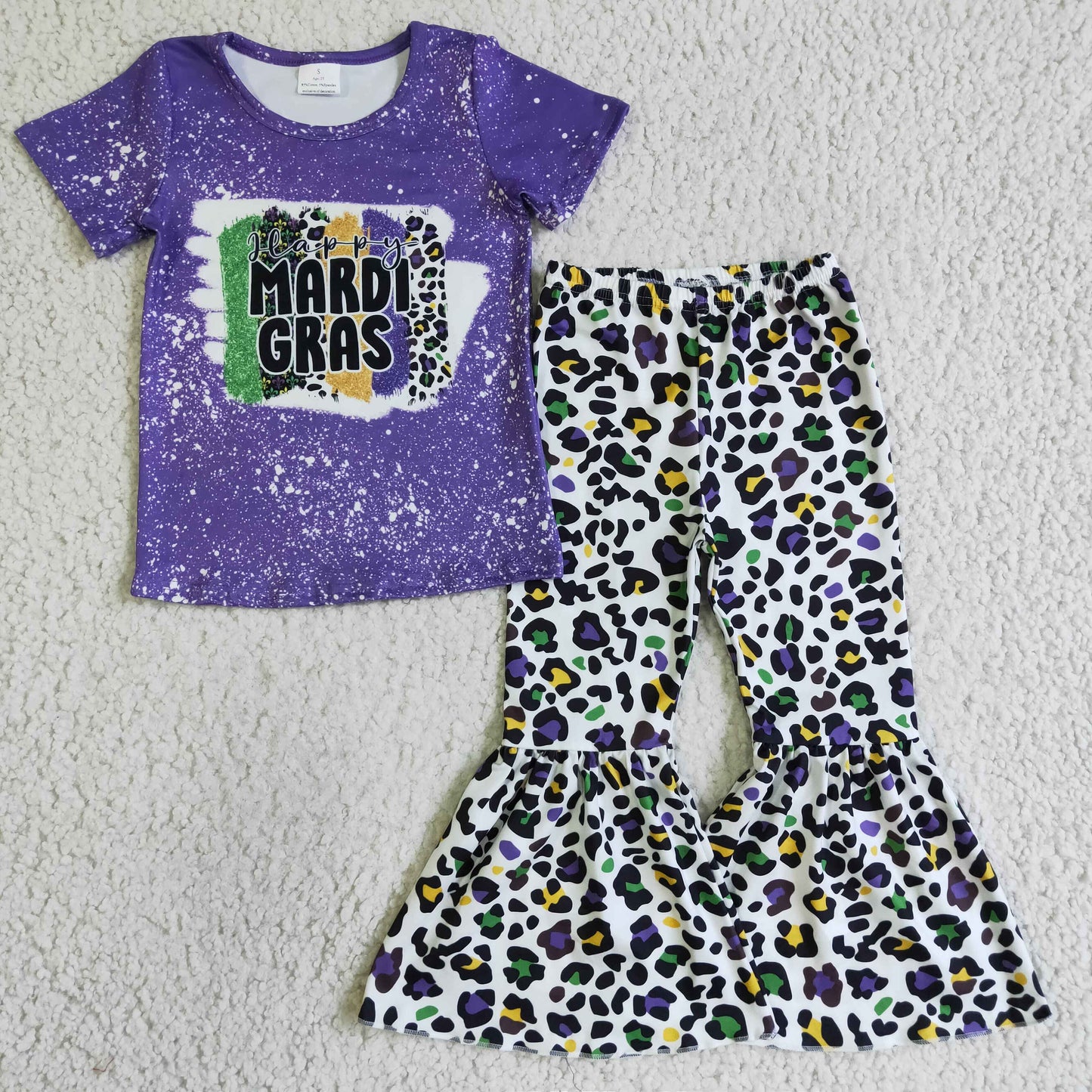 GSPO0221 Kids Clothing Girls Short Sleeve Top And Long Pants Letter Leopard Print