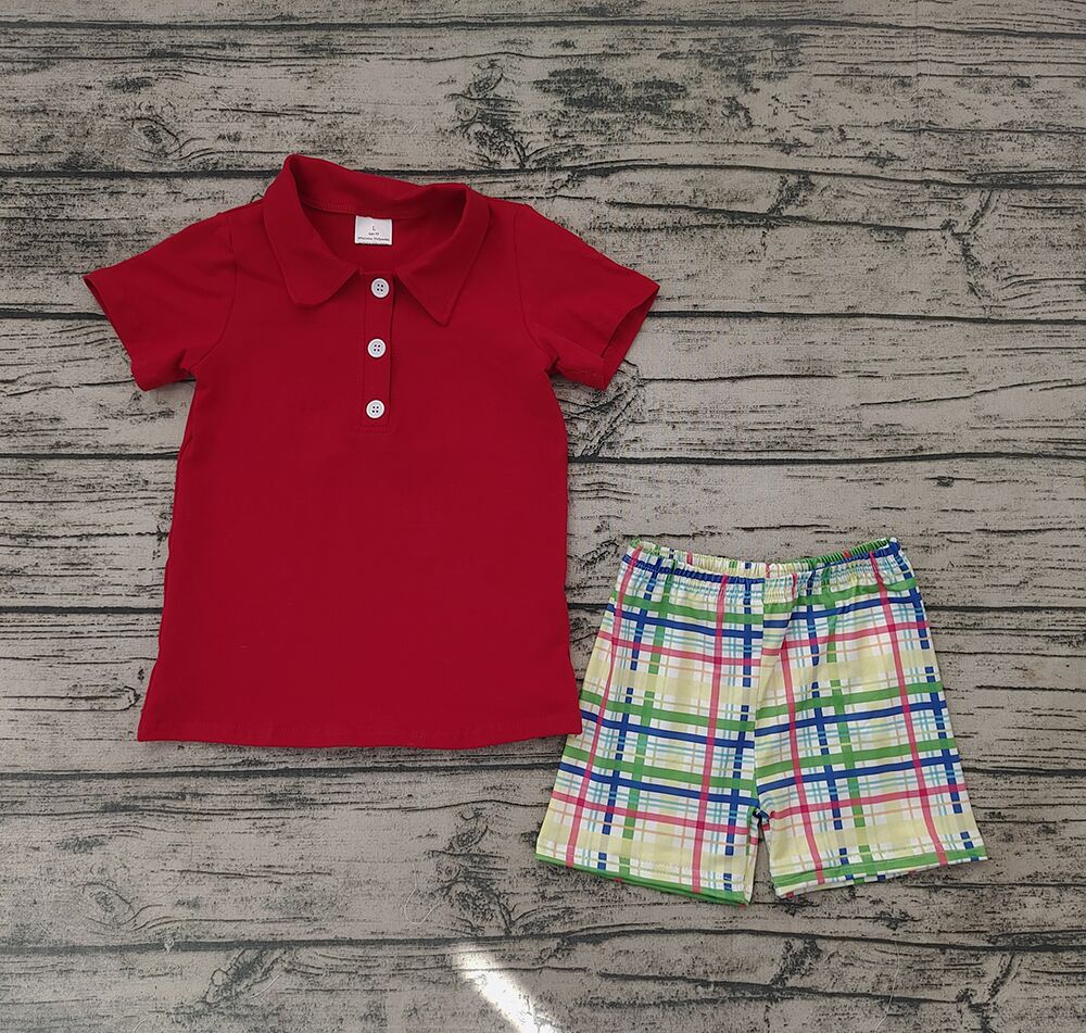boys red short polo top with short pants