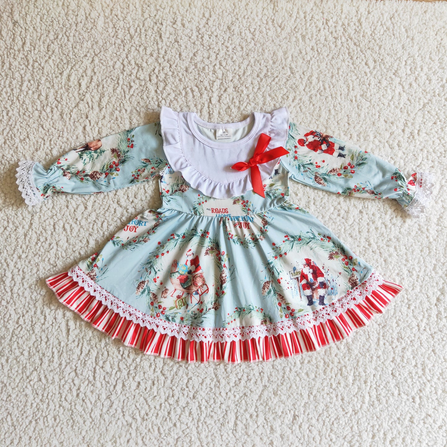 RTS NO MOQ ETA 5/7days Arrived GLD0098 girls Christmas long sleeve dress Santa Claus print