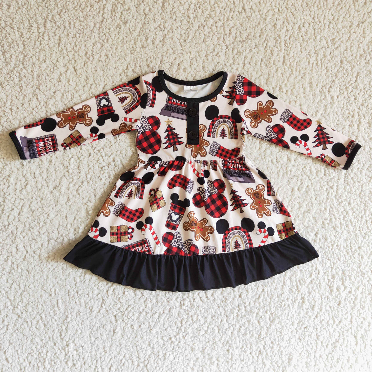 RTS NO MOQ GLD0124 baby christmas clothing long sleeve print kids dresses for girls milk silk