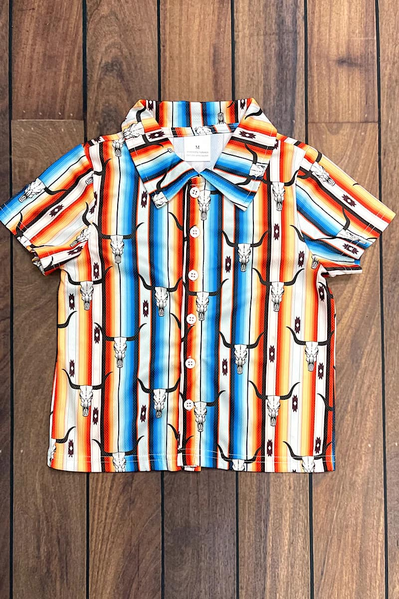 Boys Bull Tau Color Stripe Button-Up Shirt