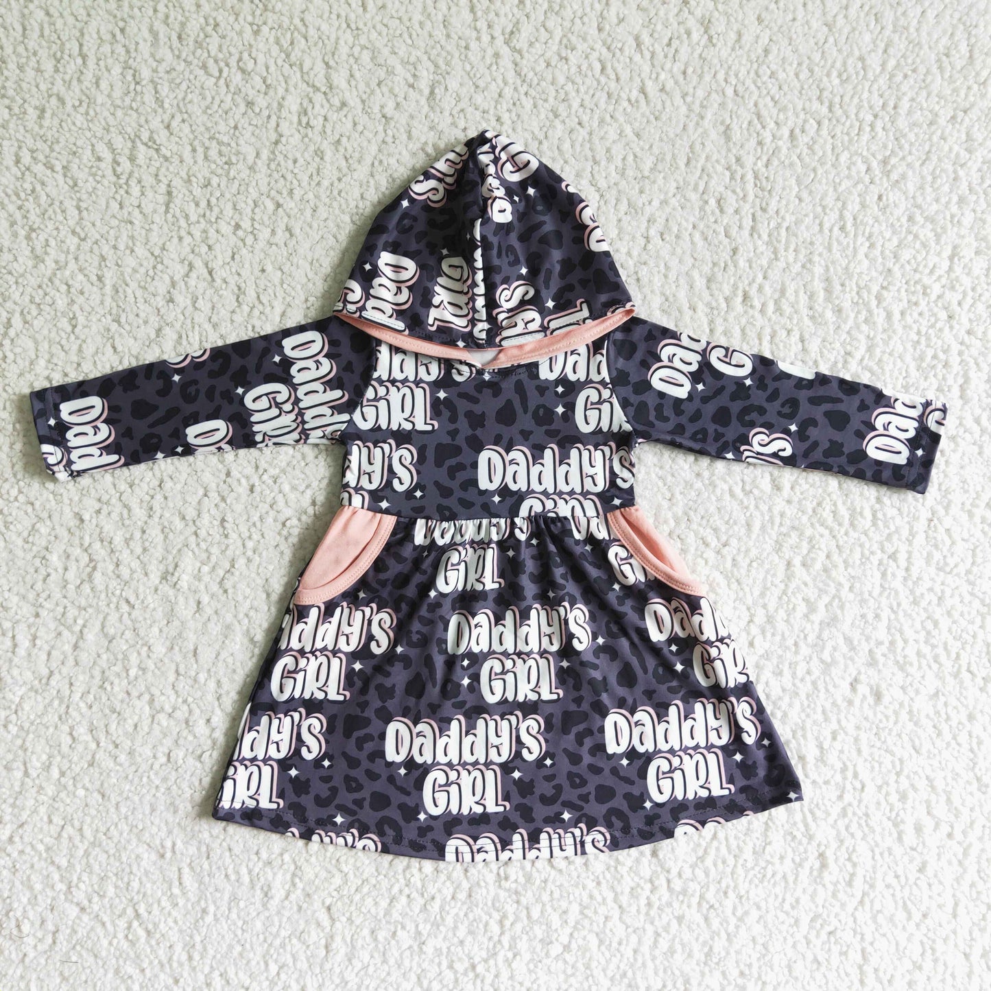 RTS NO MOQ（In Stock ) GLD0002 Long Sleeve Hooded Pocket Dress