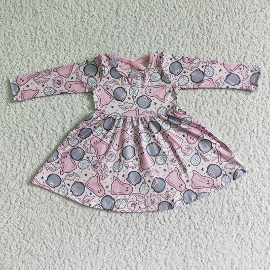 RTS NO MOQ ETA 5/7days GLD0027 Halloween Pink Ghost Long Sleeve Dress
