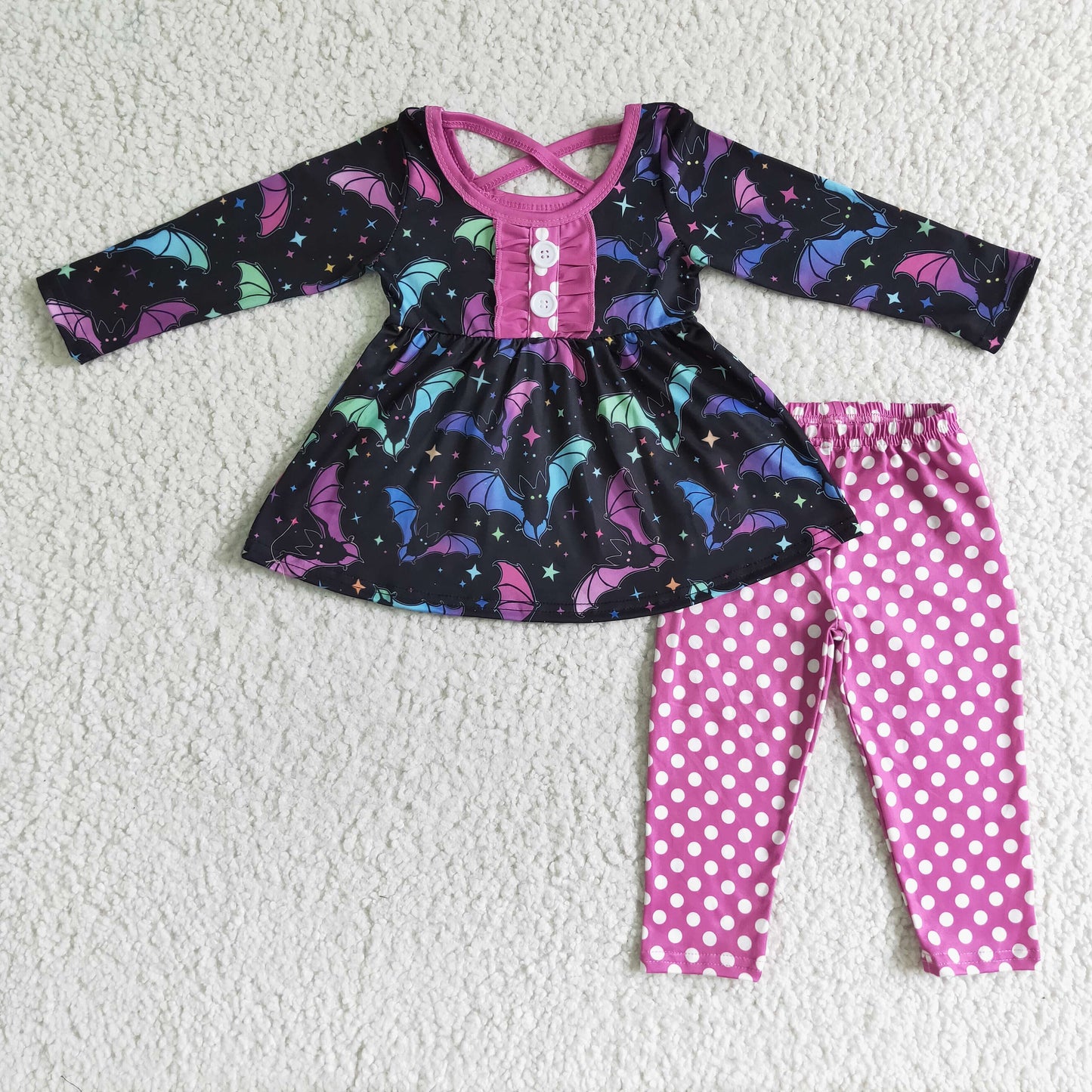 rts no moq GLP0042 Girls Halloween Bat Long Sleeve Pants Set
