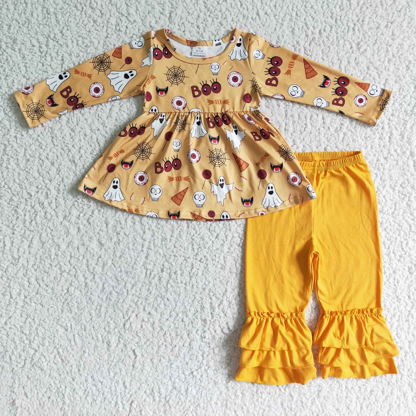RTS NO MOQ ETA 5/7days GLP0044 Halloween Ghost Yellow Long Sleeve Pants Set
