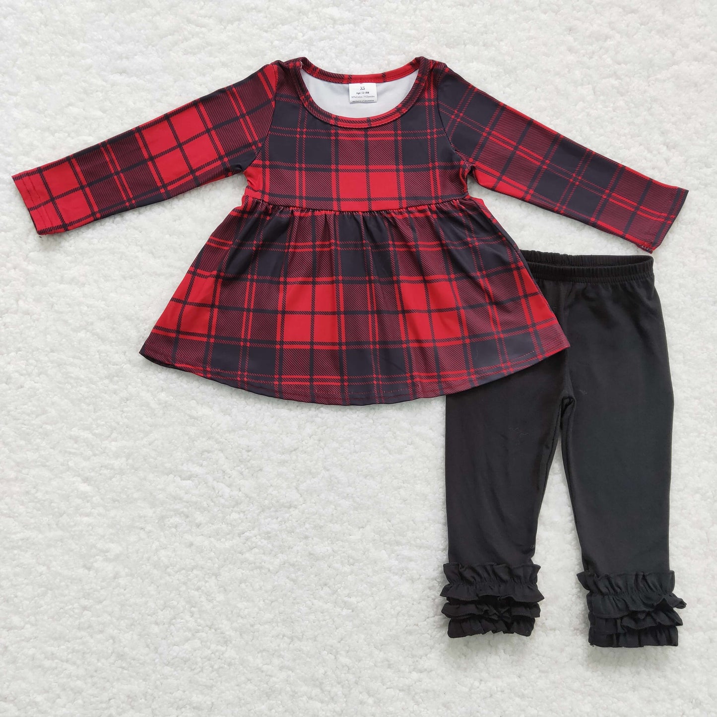 GLP0330 Girls Clothing Long Sleeve Long Pants Red and black plaid