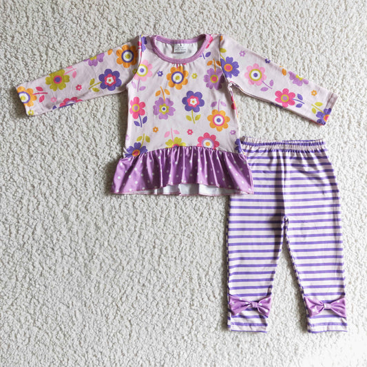 RTS NO MOQ GLP0225 girls outfit long sleeve and long pants flower print