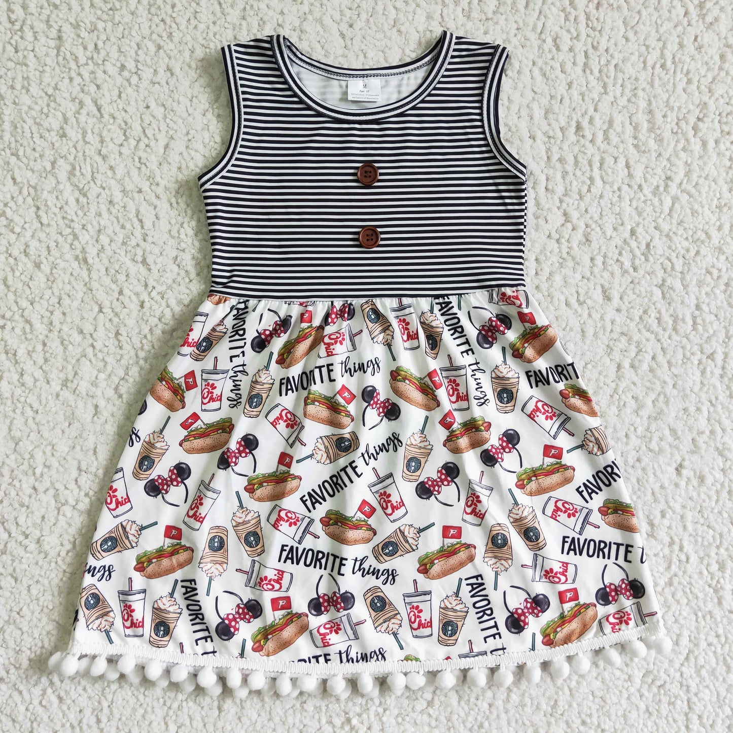 Cute Clothes  GSD0110 Button Grey Stripe Sleeveless Dress
