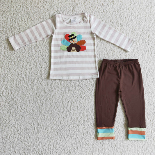 RTS NO MOQ BLP0081 boys long sleeve long pants outfit thanksgiving day turkey print