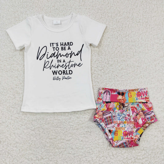 Cute Clothes GBO0081 Girls White Short Sleeve Tops Bummie sets