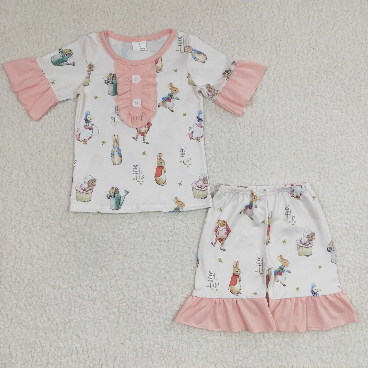 GSSO0155 Girls Rabbit Goose Flying Sleeve Short Sleeve Shorts Set
