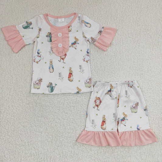 GSSO0155 Girls Rabbit Goose Flying Sleeve Short Sleeve Shorts Set