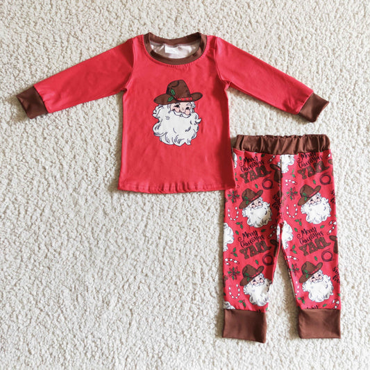 RTS NO MOQ ETA 5/7days arrived BLP0119 boys Christmas outfit long sleeve and long pants santa claus print pajamas