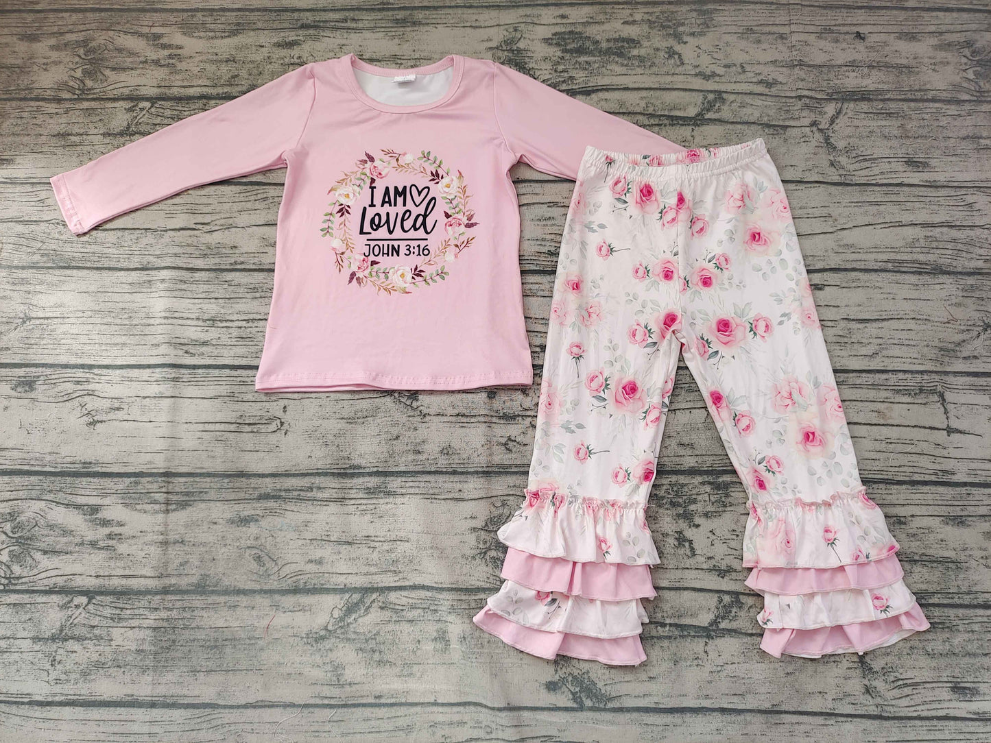 girls outfit long sleeve and long pants flower print