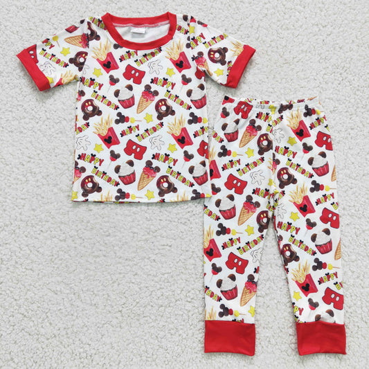 RTS NO MOQ ETA 5/7days Arrived BSPO0047 Kids Clothing Boys Short Sleeve Top And Long Pants Pajamas Happy Birthday Print