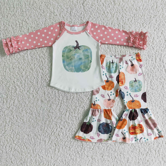 RTS NO MOQ（In Stock) GLP0240 girls Halloween outfit long sleeve and long pants pumpkin print