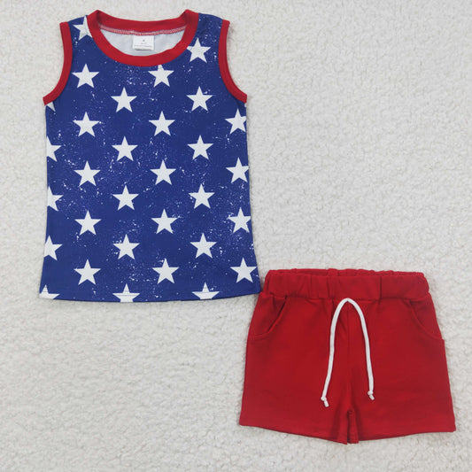 BSSO0220 Boys National Day Star Blue Sleeveless Shorts Set