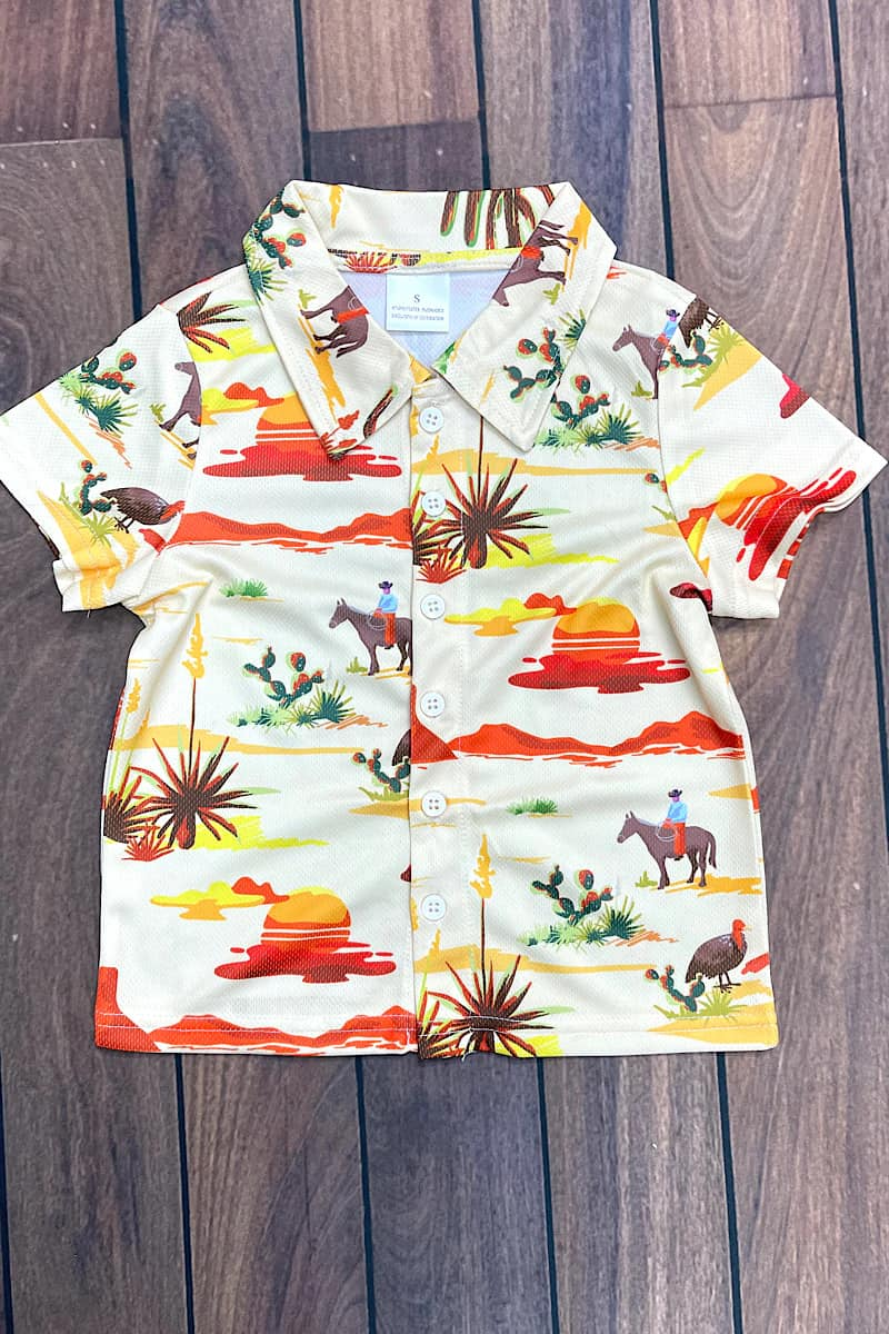 Boys Horse Cactus Button-Up Shirt
