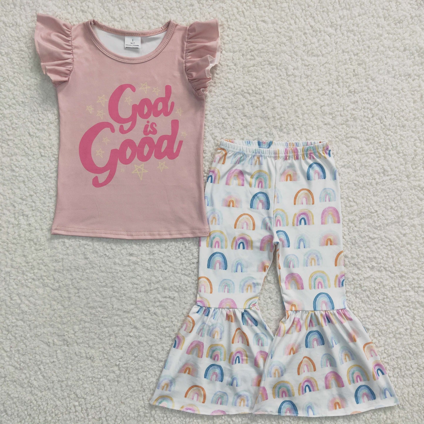 GSPO0479 Girls god is good rainbow flying sleeve trouser suit