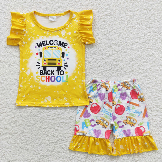 GSSO0284 Girls Back to School Car Short Sleeve Shorts Set
