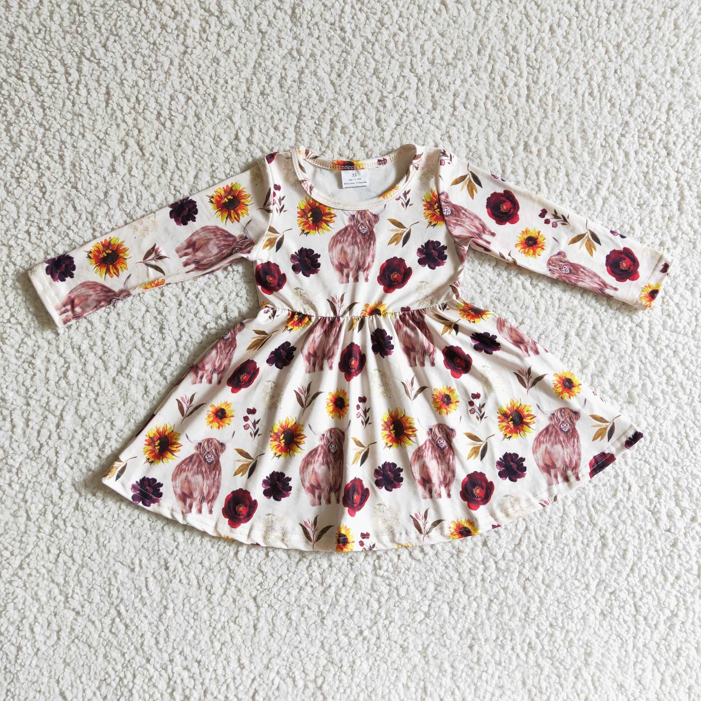 GLD0118 baby clothing long sleeve kids dresses for girls milk silk cow print