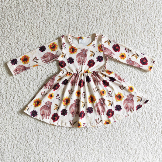 GLD0118 baby clothing long sleeve kids dresses for girls milk silk cow print