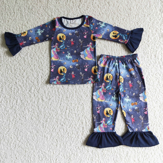 GLP0073 girl halloween long sleeve trousers pajamas set