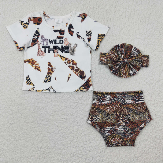 RTS NO MOQ GBO0096 WILD THING leopard print short-sleeve briefs set