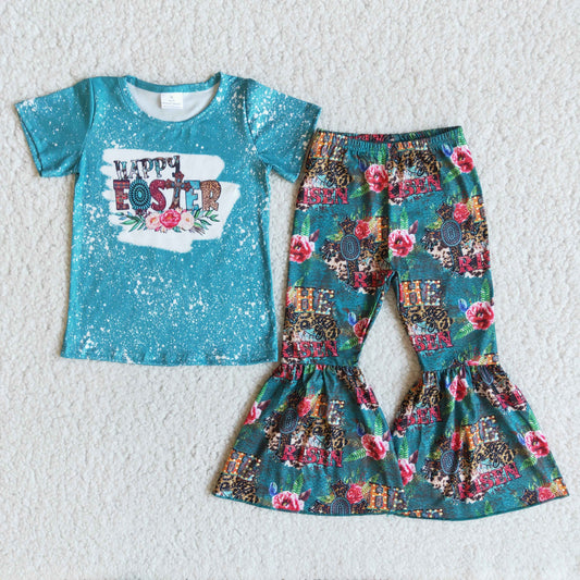 happy Easter flowers pattern long pants set