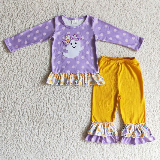 GLP0200 girls Halloween outfit Purple long sleeve and long pants set