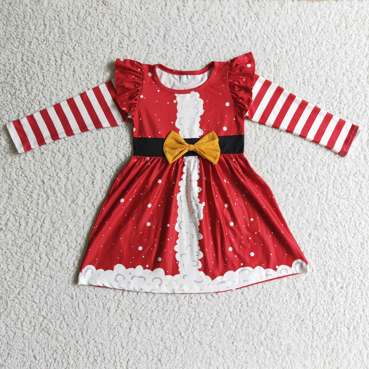 RTS NO MOQ ETA 5/7days arrived GLD0146 baby christmas clothing long sleeve  print kids dresses for girls milk silk