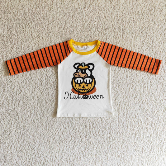 BT0054 Boy's Halloween Long Sleeve Top Pumpkin Print Shirt