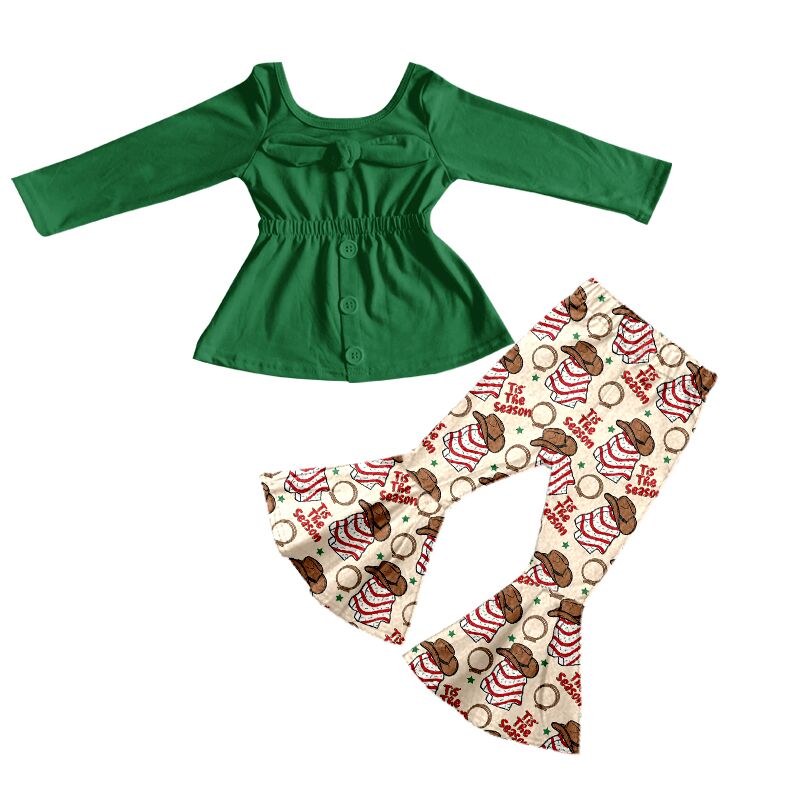 girls outfit long sleeve and long pants tree print
