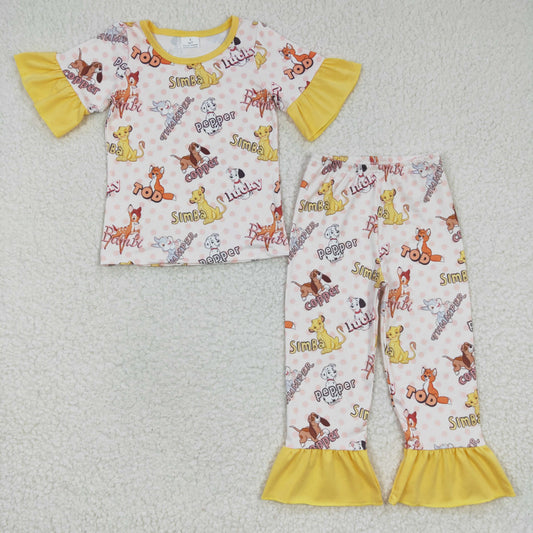 GSPO0423 Girls Animal Simba Bambi Short Sleeve Pants Set