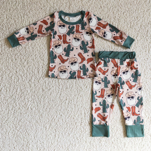 BLP0115 boys Christmas outfit long sleeve and long pants print pajamas set