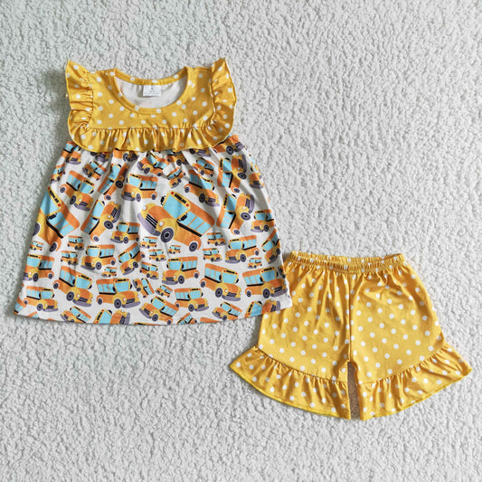 yellow school top with  shorts outfits