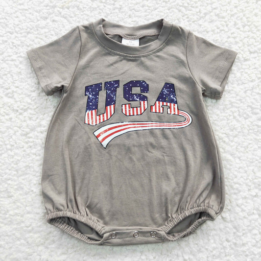 SR0287 National Day offset printing USA gray short-sleeved jumpsuit