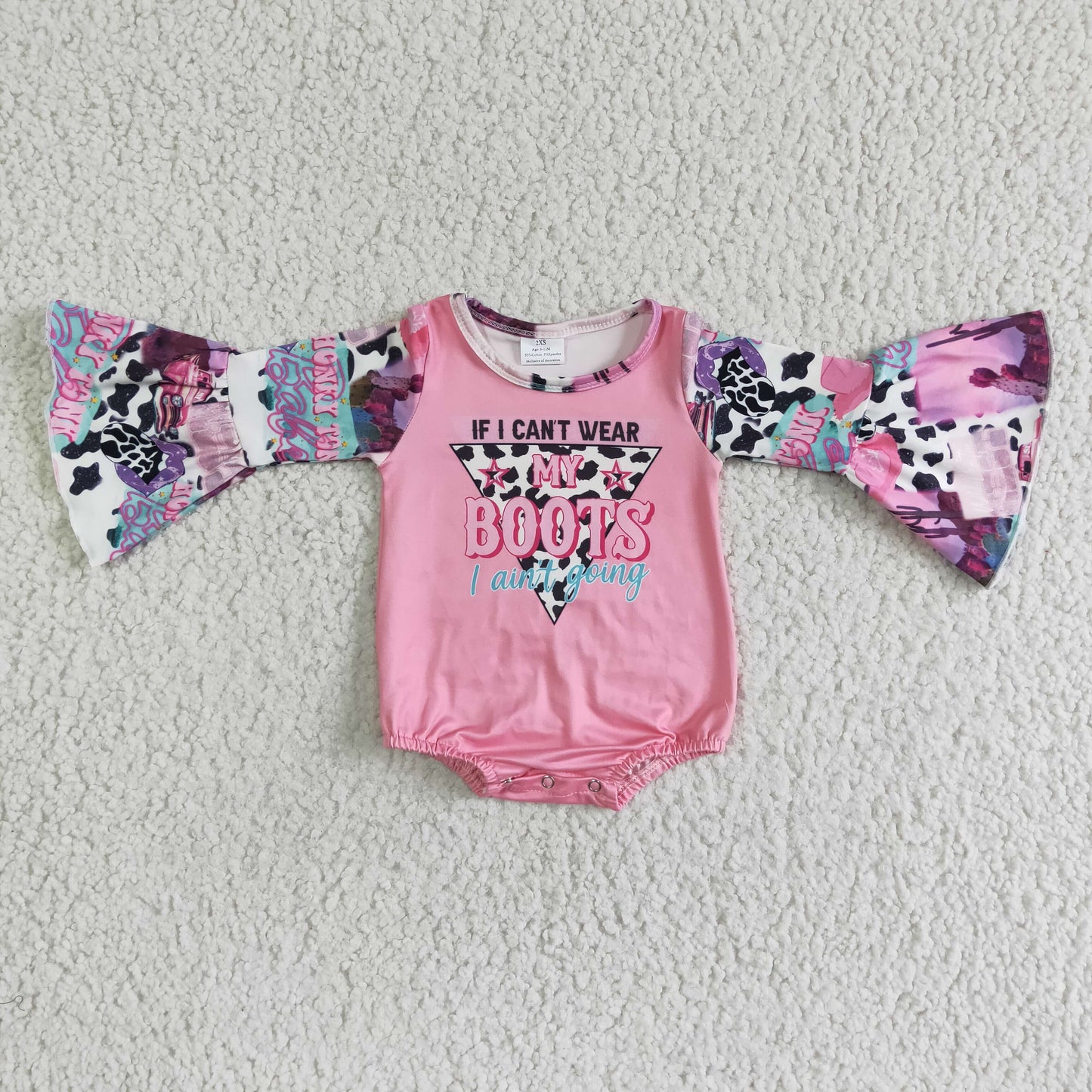 RTS NO MOQ（In Stock）LR0004 Pink Cow Print Long Sleeve Bodysuit