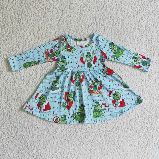 RTS NO MOQ ETA 5/7days arrived GLD0103 baby christmas clothing long sleeve  print kids dresses for girls milk silk