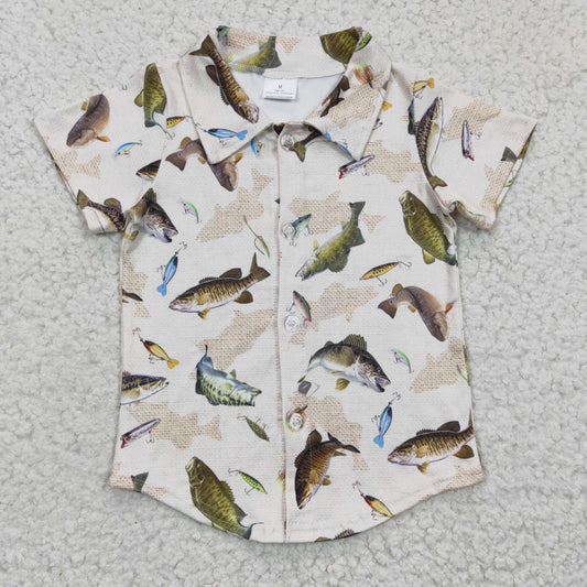 BT0179 Boys Fishing Button Down Short Sleeve Top