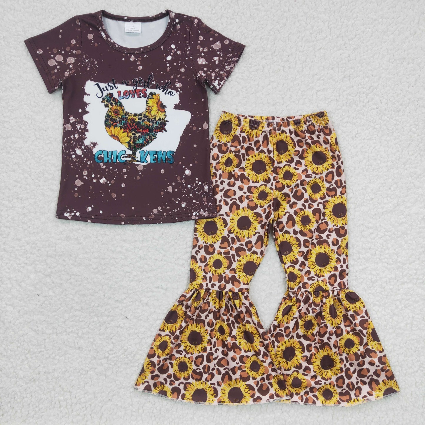 GSPO0370 Girls CHIC KENS Rooster Sunflower Short Sleeve Trousers Set