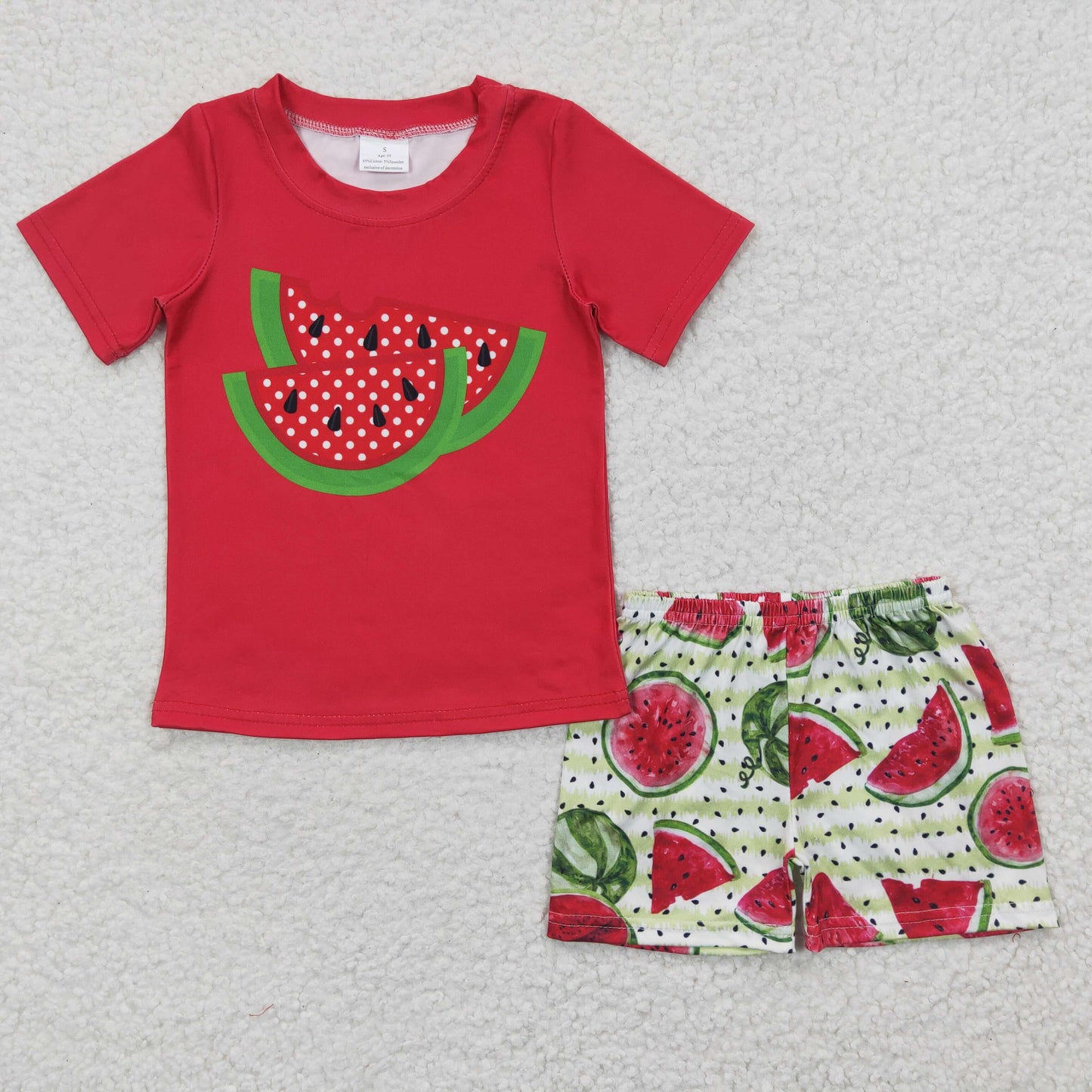 RTS NO MOQ BSSO0175 Boys Watermelon Red Short Sleeve Shorts Set