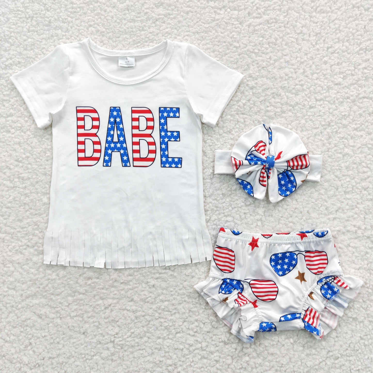 GBO0127 National Day BABE tassel short-sleeved briefs set