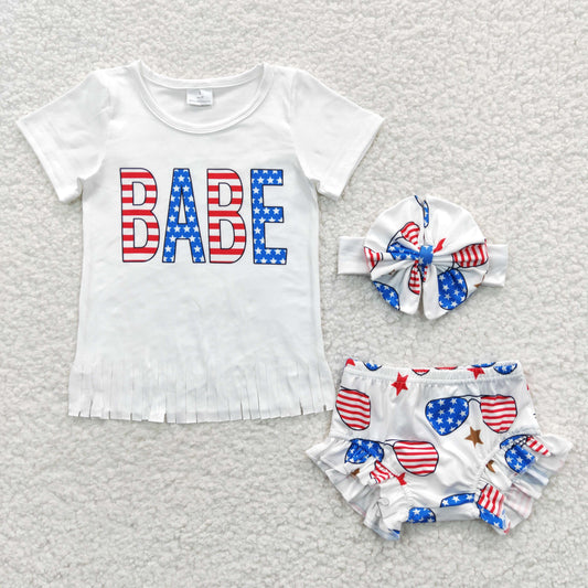 GBO0127 National Day BABE tassel short-sleeved briefs set