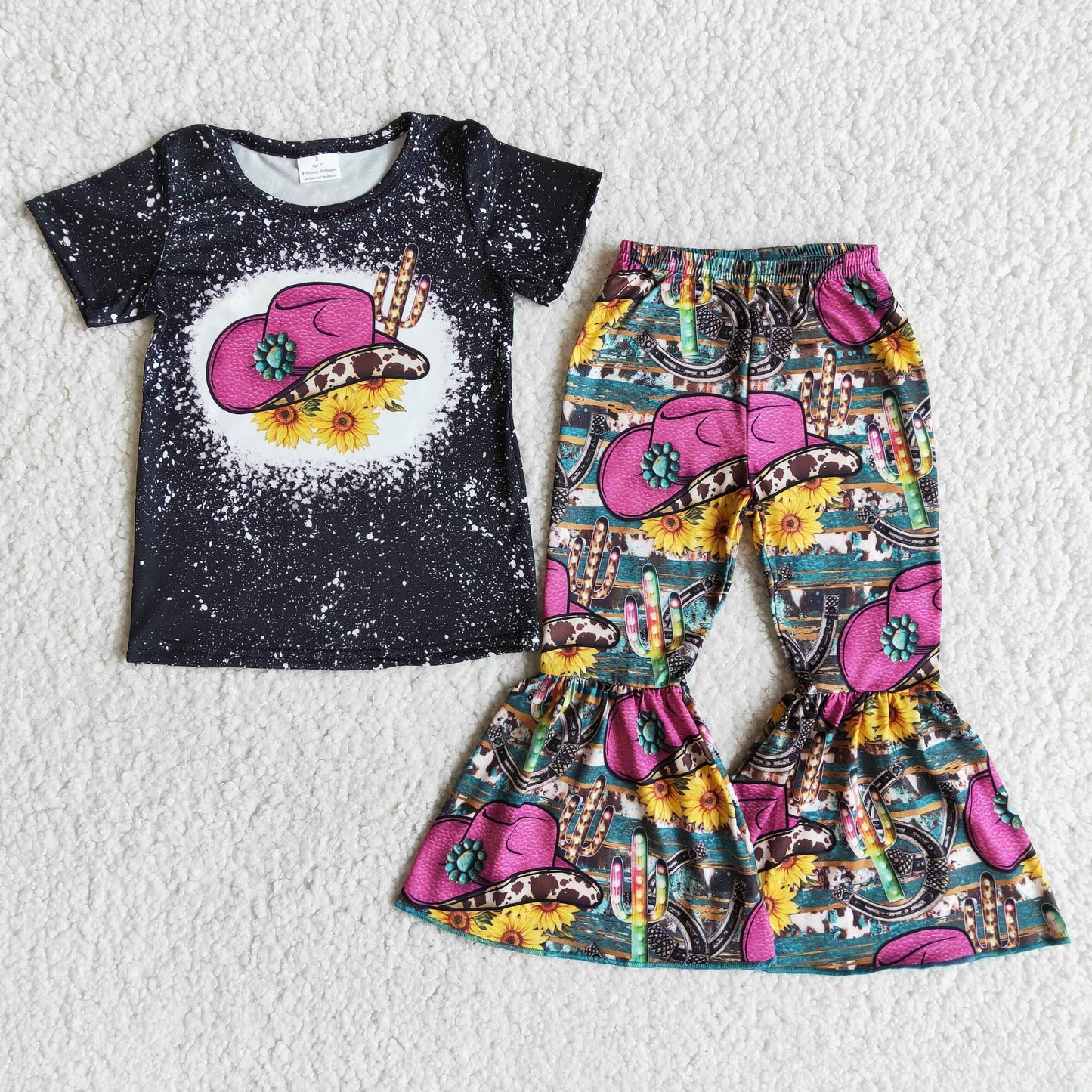 sunflowers hats cactus pattern long pants set