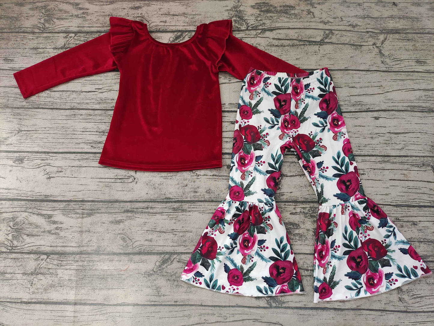 girls outfit long sleeve and long pants flower print